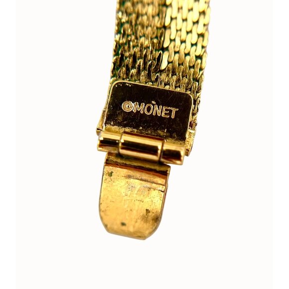 VINTAGE MONET GOLD TONE ROSE PRINT TEXTURED FLAT WOVEN CHAIN NECKLACE 16" - Picture 10 of 11